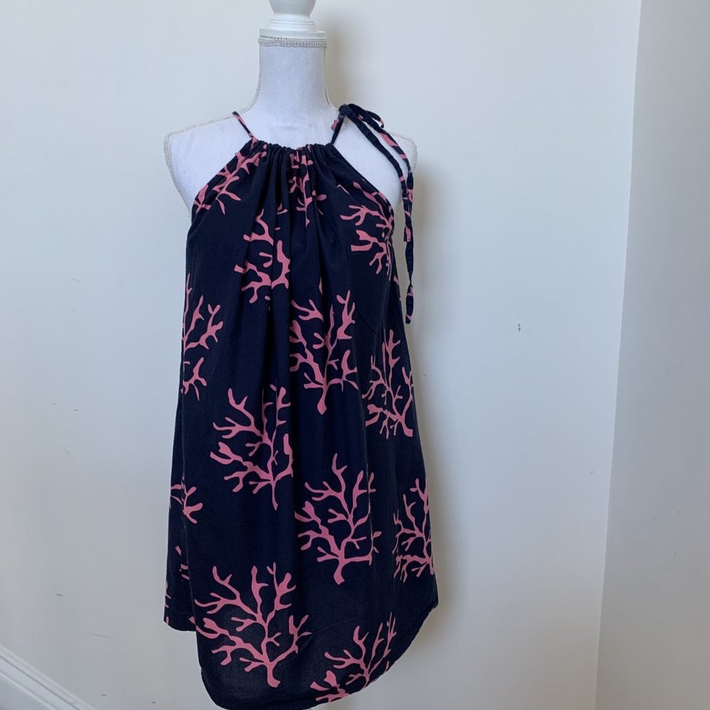 Top it off dress navy pink coral reef beach summer draw strap